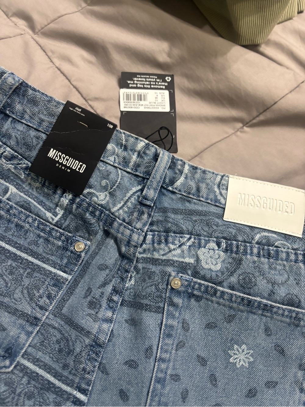 Missguided Light Blue Patchwork Printed Denim Jeans